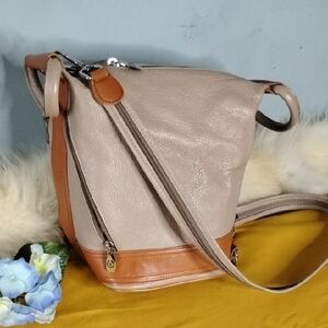 Valentina Elegant Tan and Cream Leather Bag